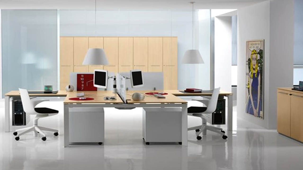 Stylish office desks design and white chair